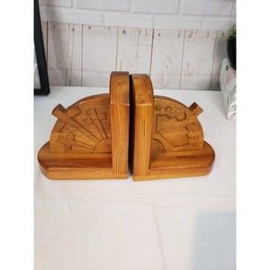 Beautiful Carved Wood Cross and Crown Bookends Christian Religious Decor